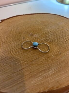 925 Silver Double Ring with larimar and amber boho jewelry Dominican Republic